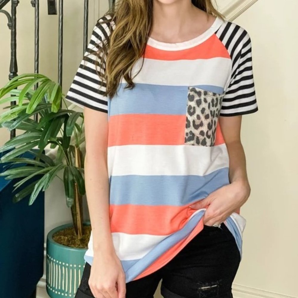 Women's Top Multi-Colored Stripes Tee Shirt